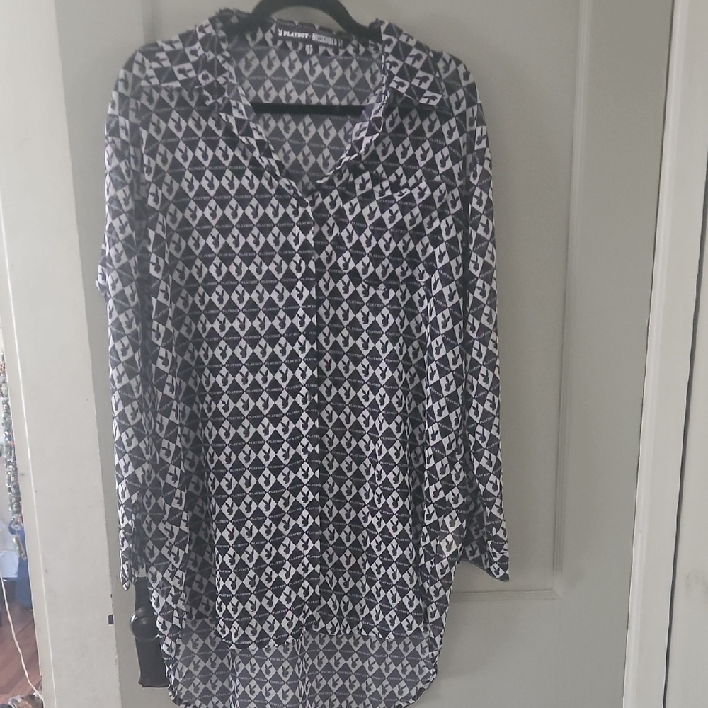 Talbots Geometric Black and White Blouse